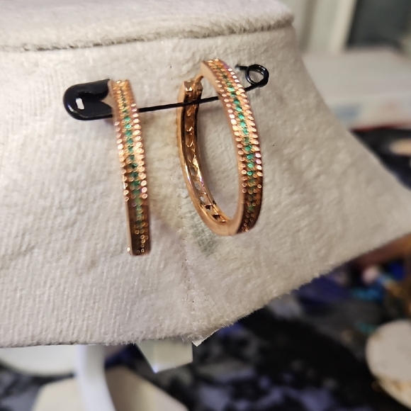 Jewelry - Elegant Gold and Green Hoop Earrings